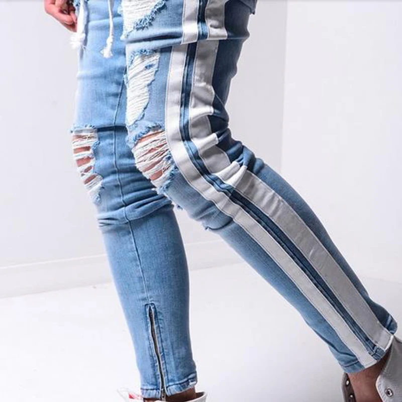 Men Skinny Ripped Jeans Hip Hop Spring Autumn Striped Streetwear Casual Pencil Pants Denim Clothes Male vaqueros hombre
Men Skinny Ripped Jeans Hip Hop Spring Autumn Striped Streetwear Casual Pencil Pants Denim Clothes Male vaqueros hombre