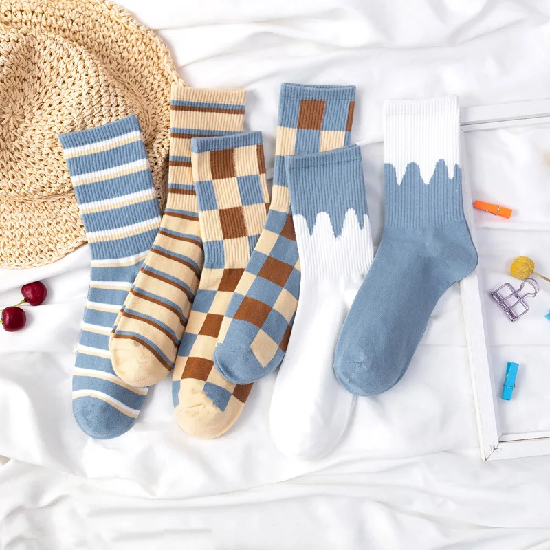 Socks Women Cotton Elegant Pattern Patchwork Plaid Stripe Multi-color Blue Khaki White Crew Sock Retro Style Vintage Sox Woman
Socks Women Cotton Elegant Pattern Patchwork Plaid Stripe Multi-color Blue Khaki White Crew Sock Retro Style Vintage Sox Woman