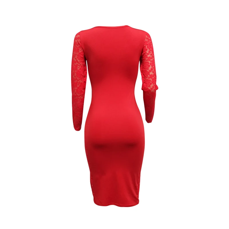 Fashion Women Elegant Long Sleeve Lace Floral Office Lady Dress Bodycon Slim Black Red Casual Midi Dresses vestido Mujer
Fashion Women Elegant Long Sleeve Lace Floral Office Lady Dress Bodycon Slim Black Red Casual Midi Dresses vestido Mujer