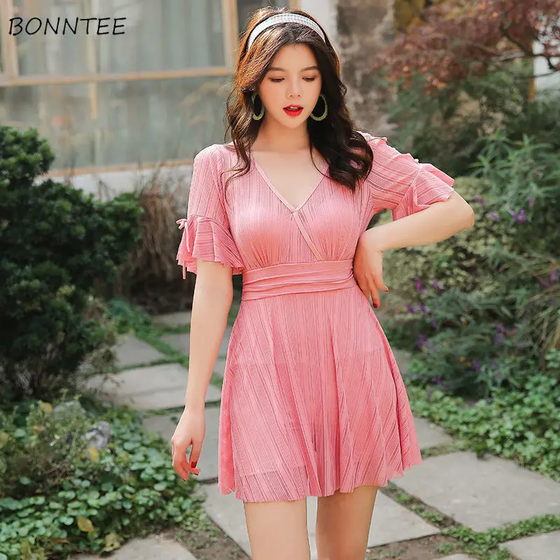 Cover-ups Womens Summer Pure Half Sleeve Ruffles Waist Down V-Neck Underwire Flat Angle Lining Backless Girl Swimwear 2020 New
Cover-ups Womens Summer Pure Half Sleeve Ruffles Waist Down V-Neck Underwire Flat Angle Lining Backless Girl Swimwear 2020 New