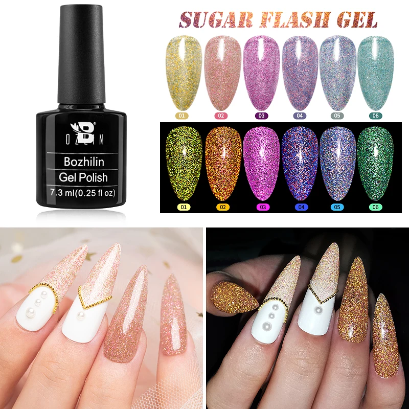 BOZLIN 6 Colors Sugar Flash Gel Soak Off LED UV Gel Nail Polish 7.3ml Reflective Glitter Colorful Diamond Varnish Shiny Lacquers
BOZLIN 6 Colors Sugar Flash Gel Soak Off LED UV Gel Nail Polish 7.3ml Reflective Glitter Colorful Diamond Varnish Shiny Lacquers