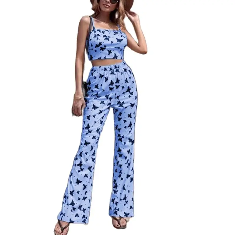 Casual Women Two Piece Outfits Sexy Sling Crop Tops & High Waist Pants Suits Summer Fashion Butterfly Print Beach Set Streetwear
Casual Women Two Piece Outfits Sexy Sling Crop Tops & High Waist Pants Suits Summer Fashion Butterfly Print Beach Set Streetwear