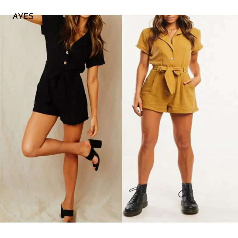 2020 Summer Jumpsuit Women Short Sleeve Playsuit Lace Up Rompers Womens Jumpsuit V Neck Streetwear Solid Office Ladies Overalls
2020 Summer Jumpsuit Women Short Sleeve Playsuit Lace Up Rompers Womens Jumpsuit V Neck Streetwear Solid Office Ladies Overalls