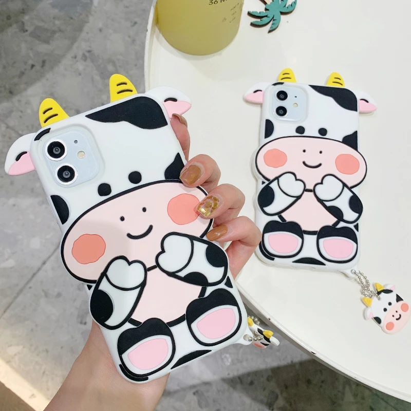 3D Cute Cartoon Milk Cow Phone Case for IPhone 12 Mini 11 Pro XS Max SE 2020 Cattle Calf Soft Silicone Back Cover with Pendant
3D Cute Cartoon Milk Cow Phone Case for IPhone 12 Mini 11 Pro XS Max SE 2020 Cattle Calf Soft Silicone Back Cover with Pendant