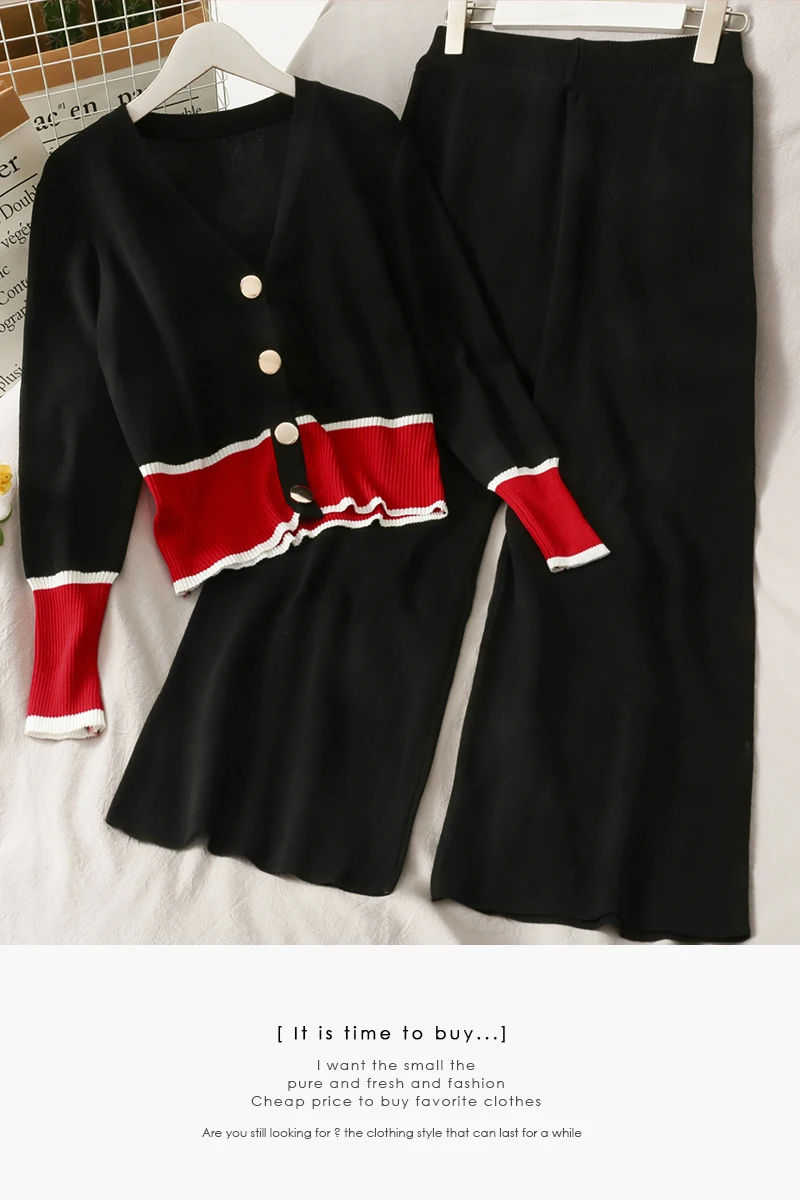 Suit 2021 spring and summer contrast stitching V-neck single-breasted long-sleeved sweater high-waisted thin wide-leg pants
Suit 2021 spring and summer contrast stitching V-neck single-breasted long-sleeved sweater high-waisted thin wide-leg pants
