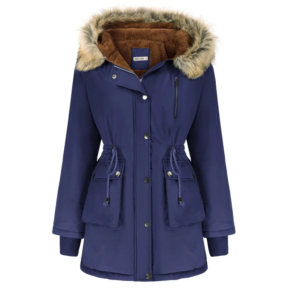 GK Women Fleece Lined Outerwear Winter Warm Faux Fur Hood Zip-up Padded Coat Zipper Fastening Front With Snap-buttons Padded
GK Women Fleece Lined Outerwear Winter Warm Faux Fur Hood Zip-up Padded Coat Zipper Fastening Front With Snap-buttons Padded
