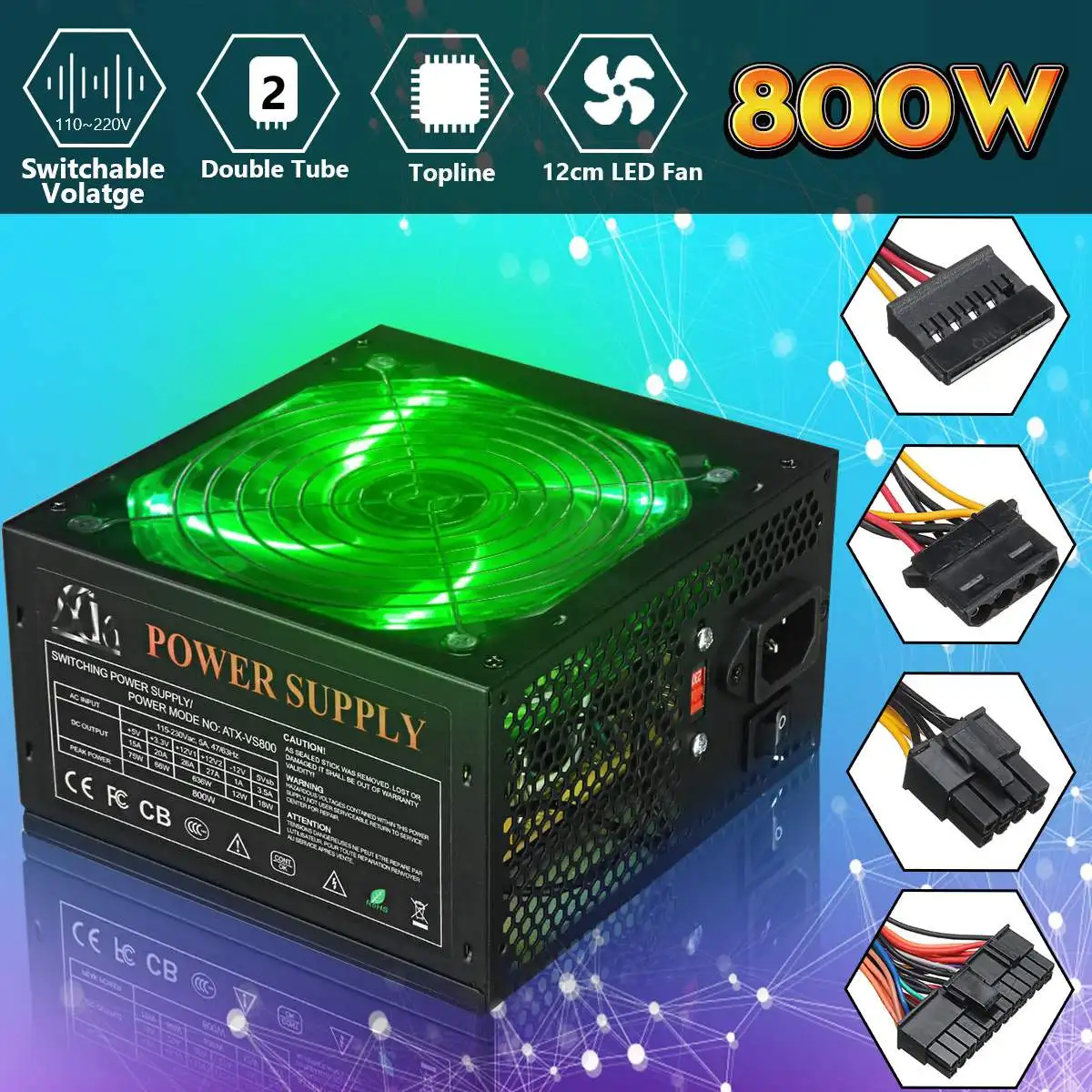 110~220V 800W PC Power Supply 12cm LED silent Fan with Intelligent temperature control Intel AMD ATX 12V for Desktop computer
110~220V 800W PC Power Supply 12cm LED silent Fan with Intelligent temperature control Intel AMD ATX 12V for Desktop computer