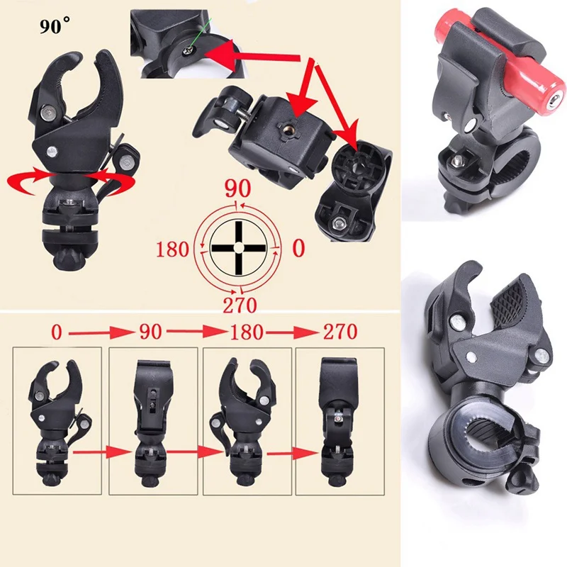 Bicycle Universal 90-degree Rotating Handlebar Mount LED Flashlight Holder Front Light Clip Clamp Lantern Bicycle Accessories
Bicycle Universal 90-degree Rotating Handlebar Mount LED Flashlight Holder Front Light Clip Clamp Lantern Bicycle Accessories