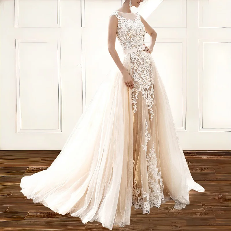 Bridal Wedding dress Plus size O neck sleeveless wedding gown lace applique detachable skirt princess bridal wedding dress
Bridal Wedding dress Plus size O neck sleeveless wedding gown lace applique detachable skirt princess bridal wedding dress