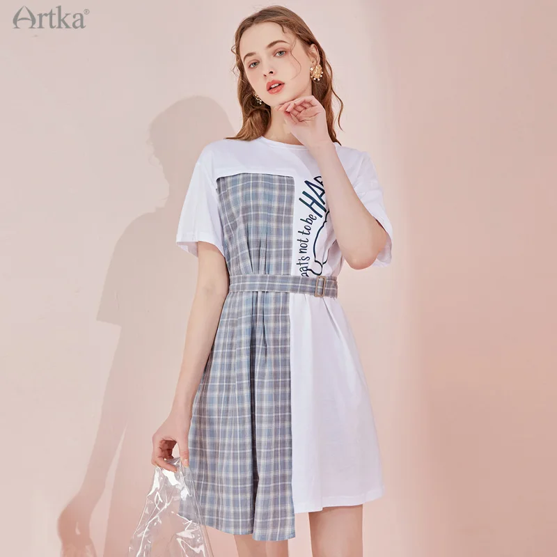 ARTKA 2021 Summer New Women Dress 100% Cotton Fashion Casual Plaid Patchwork Dresses O-Neck White T-shirts Dress Belt LA22111X
ARTKA 2021 Summer New Women Dress 100% Cotton Fashion Casual Plaid Patchwork Dresses O-Neck White T-shirts Dress Belt LA22111X