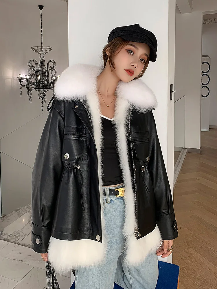 JCHB 2021 Women's Leather Jacket Real Sheepskin Coat Female 90% White Duck Down Jackets Fox Fur Collar Winter Abrigo Mujer Pph2
JCHB 2021 Women's Leather Jacket Real Sheepskin Coat Female 90% White Duck Down Jackets Fox Fur Collar Winter Abrigo Mujer Pph2