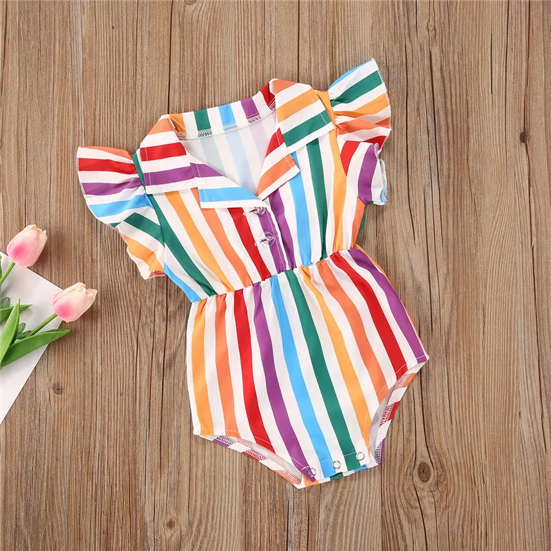 Summer Infant Baby Girls Rompers Rainbow Striped Print Fly Sleeve Jumpsuits Outfits Newborn Baby Girls V-neck Princess Romper
Summer Infant Baby Girls Rompers Rainbow Striped Print Fly Sleeve Jumpsuits Outfits Newborn Baby Girls V-neck Princess Romper