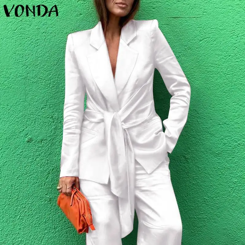 Office Coats 2021 VONDA Women Autumn Long Sleeve Suit Blazer Office Ladies Blazer Female Loose Outerwear Tie Up Coats Femininas
Office Coats 2021 VONDA Women Autumn Long Sleeve Suit Blazer Office Ladies Blazer Female Loose Outerwear Tie Up Coats Femininas