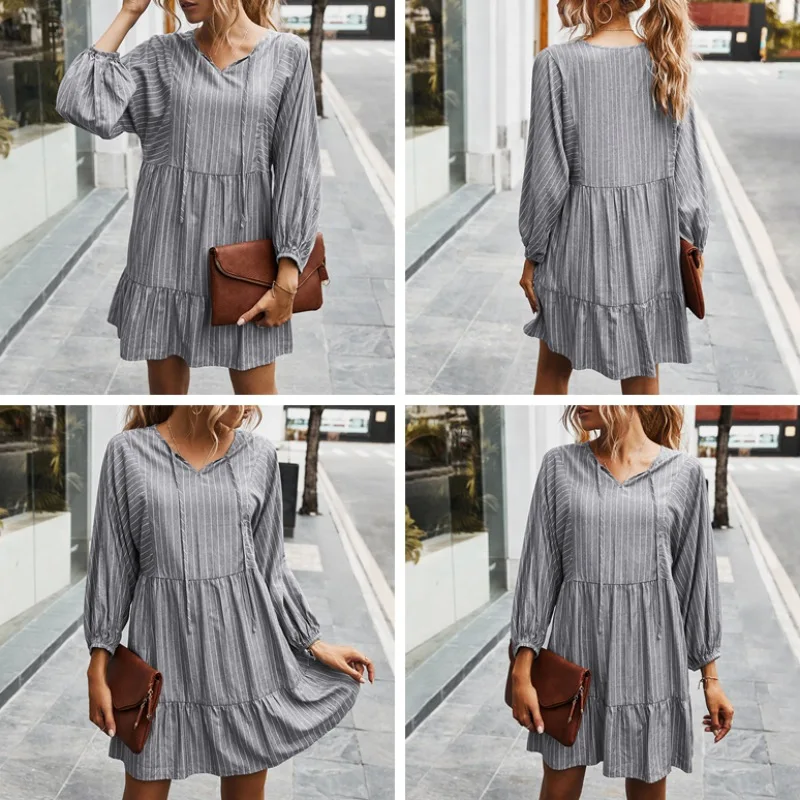 Ladies A-Line Dress High Waist Simple Loose Striped vestidos Women V-neck Polyester Long Sleeve Sexy Women's Clothing
Ladies A-Line Dress High Waist Simple Loose Striped vestidos Women V-neck Polyester Long Sleeve Sexy Women's Clothing