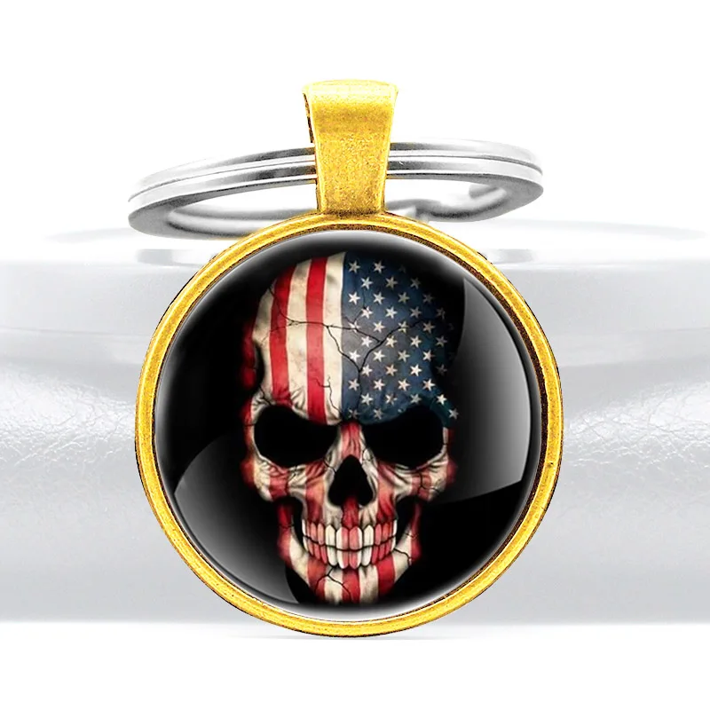Classic American Flag Skull Glass Cabochon Metal Pendant Key Chain Punk Men Women Key Ring Accessories Keychains Gifts
Classic American Flag Skull Glass Cabochon Metal Pendant Key Chain Punk Men Women Key Ring Accessories Keychains Gifts