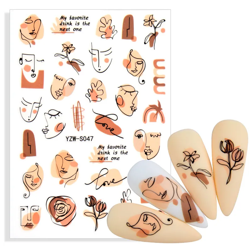 3D Self-adhesive Nail Decals Abstract Face Flower Design Nail Stickers Nail Art Slider With Back Glue Wraps Decorations Sticker
3D Self-adhesive Nail Decals Abstract Face Flower Design Nail Stickers Nail Art Slider With Back Glue Wraps Decorations Sticker