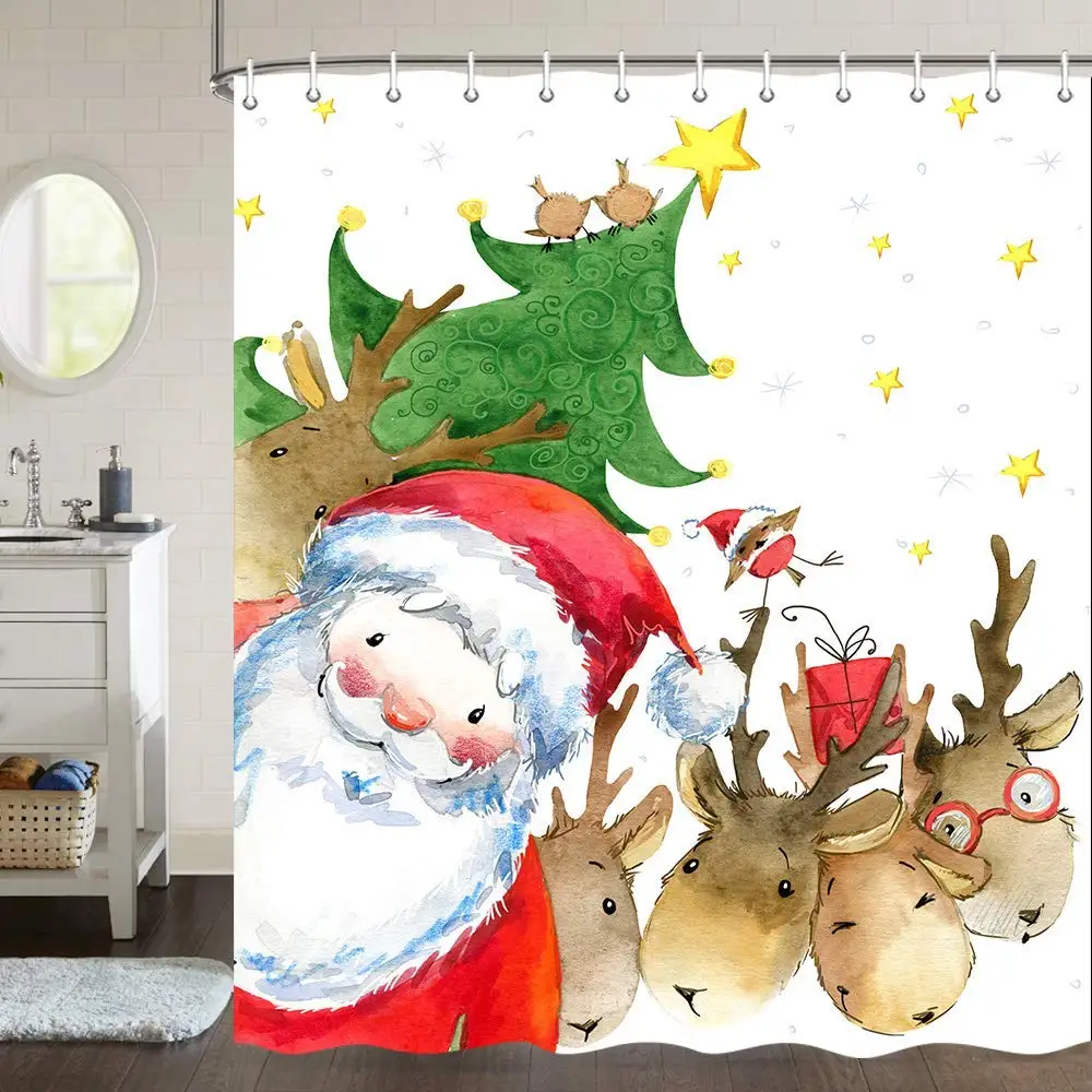 Santa Claus with Reindeer in Snowy Pine Forest for Xmas Christmas Happy New Year Bathroom Decor
Santa Claus with Reindeer in Snowy Pine Forest for Xmas Christmas Happy New Year Bathroom Decor
