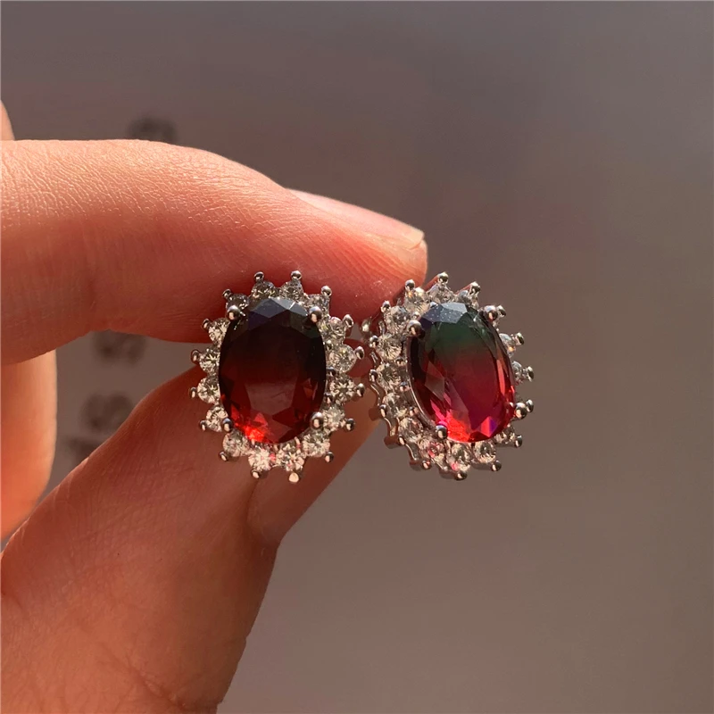 Cute Female Crystal Flower Stud Earrings Charm Silver Color Jewelry Earrings Boho Rainbow Oval Zircon Wedding Earrings For Women
Cute Female Crystal Flower Stud Earrings Charm Silver Color Jewelry Earrings Boho Rainbow Oval Zircon Wedding Earrings For Women