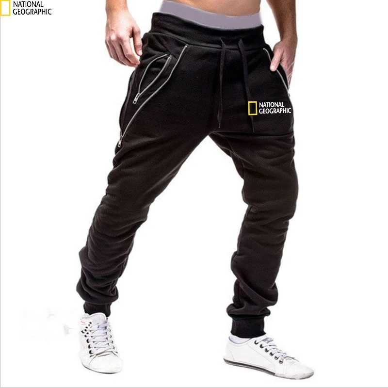 

National Geographic Jogging Pant Fall/Winter New Men Trend Zipper Sweatpants Running Pants Fashion Fitness Beam Foot Trackpant