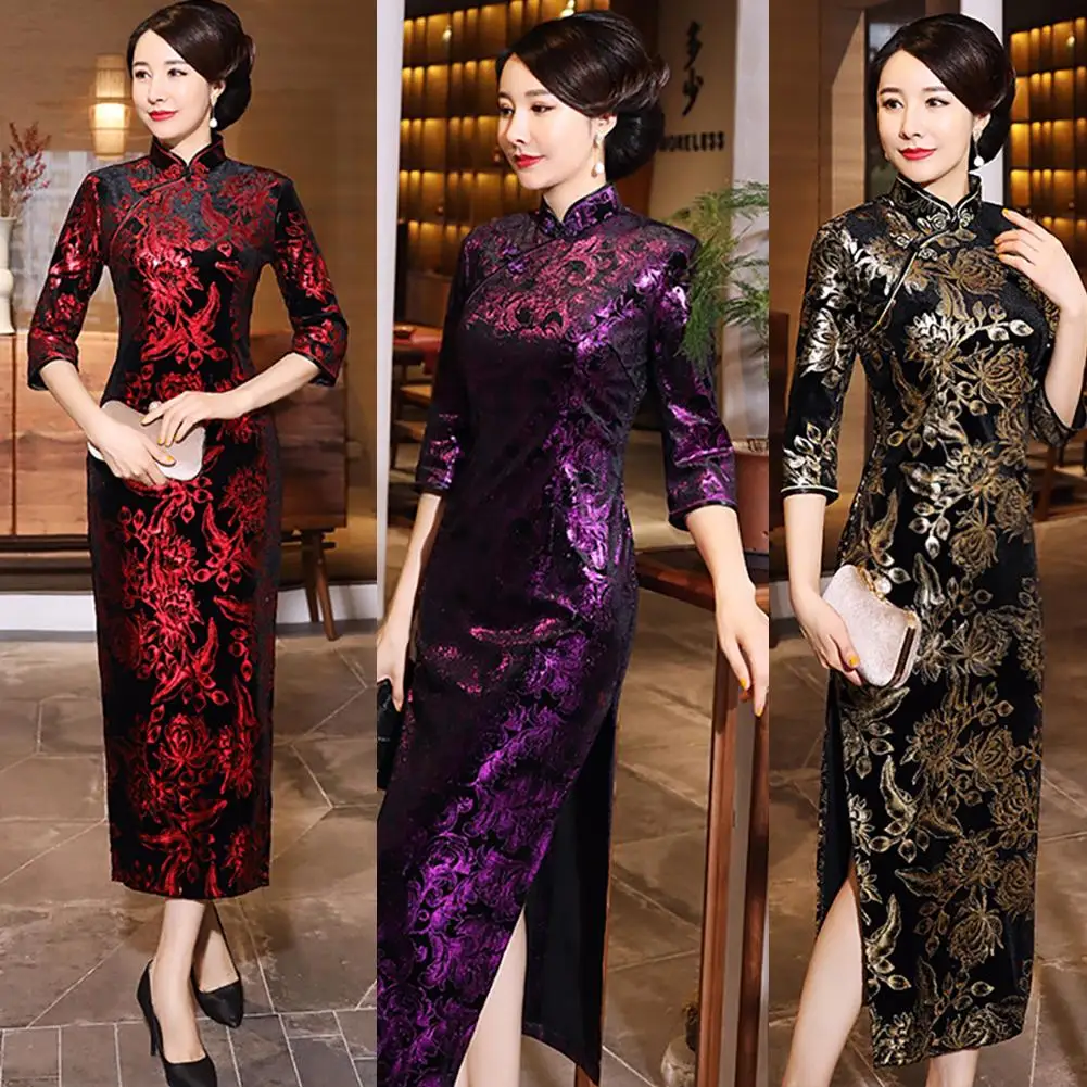 Women 3/4 Sleeve Long Split Floral Printed Chinese Cheongsam Midi Slim Dress
Women 3/4 Sleeve Long Split Floral Printed Chinese Cheongsam Midi Slim Dress