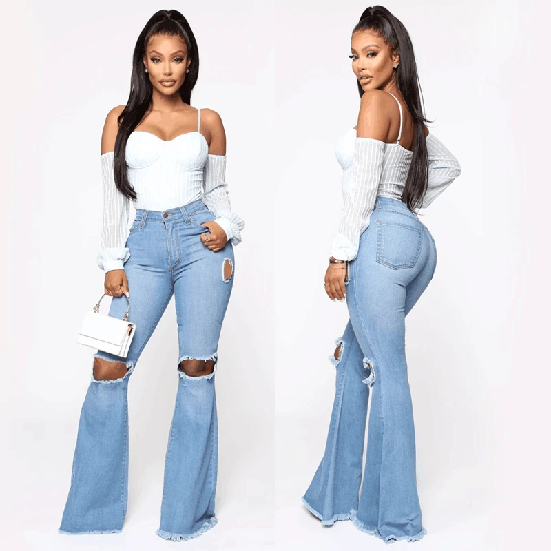 Sexy Ripped Knee Holes Jeans For Women High Waist Jeans Vintage Flare Jean Bell Bottom Denim Pants Skinny Trousers Plus Size New
Sexy Ripped Knee Holes Jeans For Women High Waist Jeans Vintage Flare Jean Bell Bottom Denim Pants Skinny Trousers Plus Size New