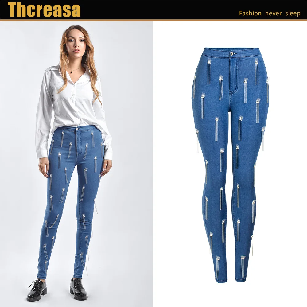 Tassel Skinny Jeans Woman Elastic Ladies High Waist Jeans Fashion New Pencil Denim Pants Blue
Tassel Skinny Jeans Woman Elastic Ladies High Waist Jeans Fashion New Pencil Denim Pants Blue