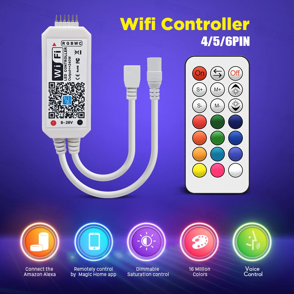 Цветная (RGB/RGBW/RGBWW светодиодный контроллер Wi-Fi полосы светильник Беспроводной ИК-пультом дистанционного управления 12V музыкальный плеер мин...
Цветная (RGB/RGBW/RGBWW светодиодный контроллер Wi-Fi полосы светильник Беспроводной ИК-пультом дистанционного управления 12V музыкальный плеер мин...
