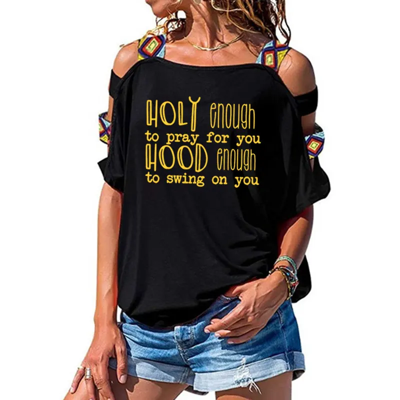 Holy Enough To Pray For You Enough To Swing On You T-shirt Casual Slogan Christian Tshirt Summer Sexy Hollow Out Shoulder Tee
Holy Enough To Pray For You Enough To Swing On You T-shirt Casual Slogan Christian Tshirt Summer Sexy Hollow Out Shoulder Tee