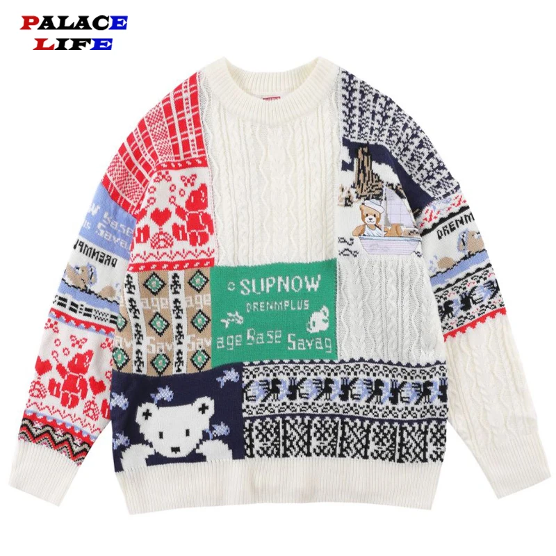 Streetwear 2021 Men Patchwork Pattern Knitted Sweater Hip Hop Autumn Harajuku Couple Retro Bear Print Casual Pullover Sweater
Streetwear 2021 Men Patchwork Pattern Knitted Sweater Hip Hop Autumn Harajuku Couple Retro Bear Print Casual Pullover Sweater