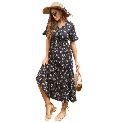 Summer New Women V-Neck Lace Up Dress Printed Fairy Lady Short Sleeve Comfortable Sweet Slim Long Dress
Summer New Women V-Neck Lace Up Dress Printed Fairy Lady Short Sleeve Comfortable Sweet Slim Long Dress