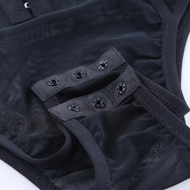 Black Mesh Transparent Bodysuit Straps Backless Bodysuits V-Neck Sexy Bodycon Jumpsuit Fashion Sleeveless Front Button
Black Mesh Transparent Bodysuit Straps Backless Bodysuits V-Neck Sexy Bodycon Jumpsuit Fashion Sleeveless Front Button