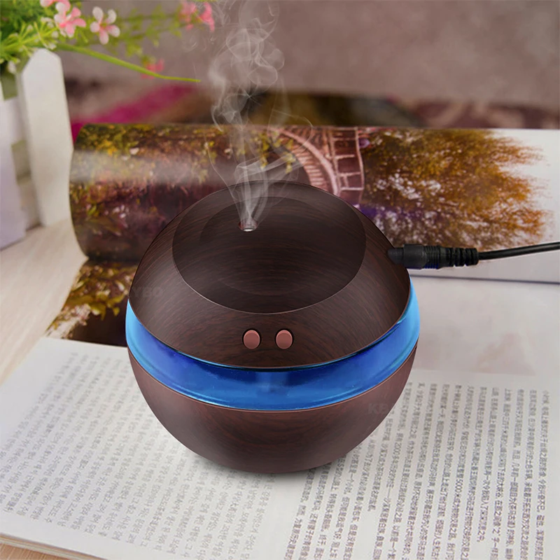 

KBAYBO 300ml USB Ultrasonic Humidifier Aroma Essential Oil Diffuser Aromatherapy mist maker with Blue LED Light Wood grain