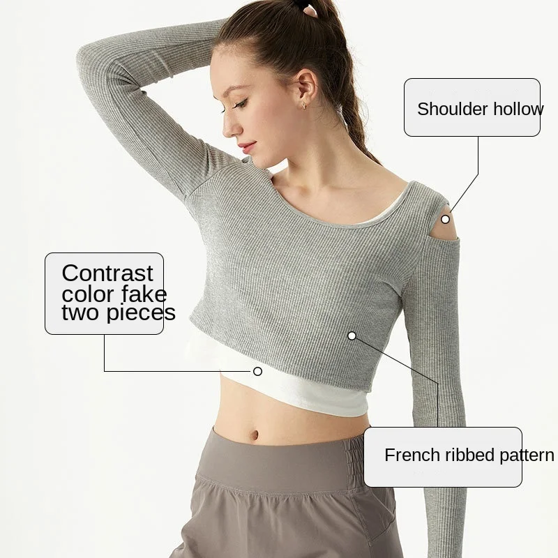 Women Long Sleeve Running Shirts Sports Wear New Color Contrast Fake-two Yoga T-shirts Sexy Exposed Navel Fitness Gym Crop Tops
Women Long Sleeve Running Shirts Sports Wear New Color Contrast Fake-two Yoga T-shirts Sexy Exposed Navel Fitness Gym Crop Tops