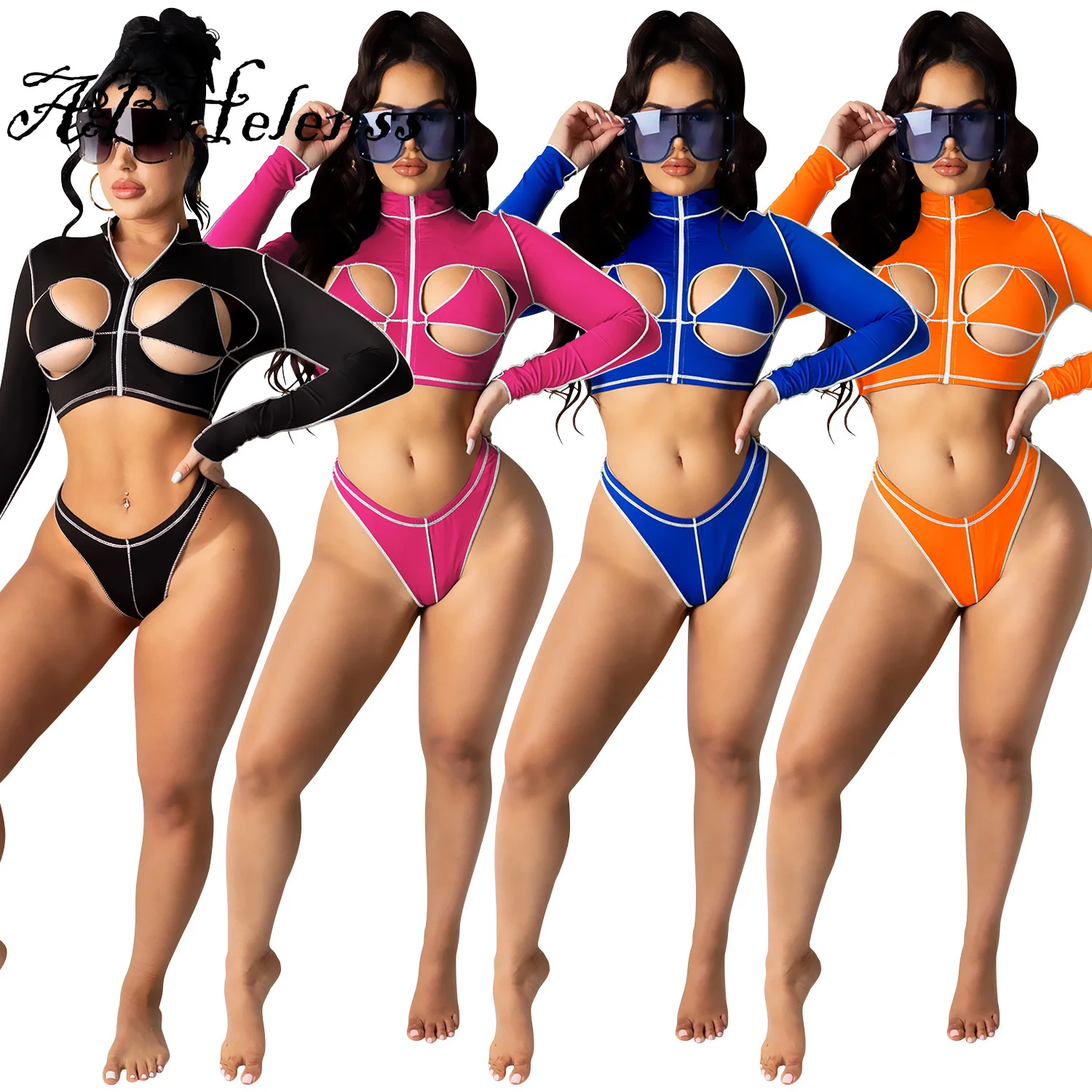 A&BHelenss Summer Hollow Out Club Summer Long Sleeve Women'S Set Outfits Zipper Tops Underpants Fashion Sexy Two Piece Set 
A&BHelenss Summer Hollow Out Club Summer Long Sleeve Women'S Set Outfits Zipper Tops Underpants Fashion Sexy Two Piece Set
