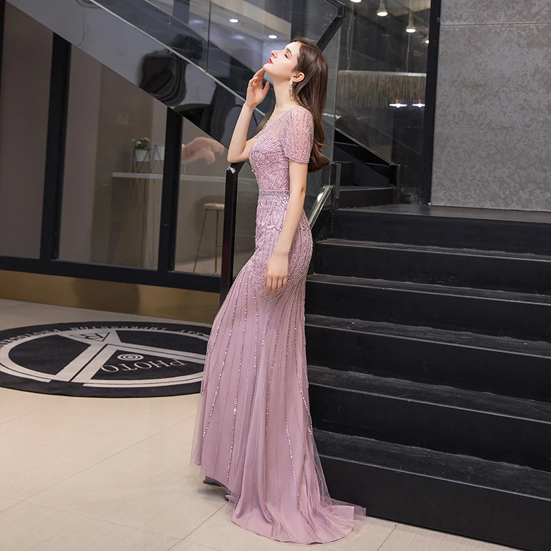 Pink Evening Dresses Long For Birthday Party Elegant O-neck Floor-length Heavy Beaded Mermaid Celebrity Dresses Long
Pink Evening Dresses Long For Birthday Party Elegant O-neck Floor-length Heavy Beaded Mermaid Celebrity Dresses Long