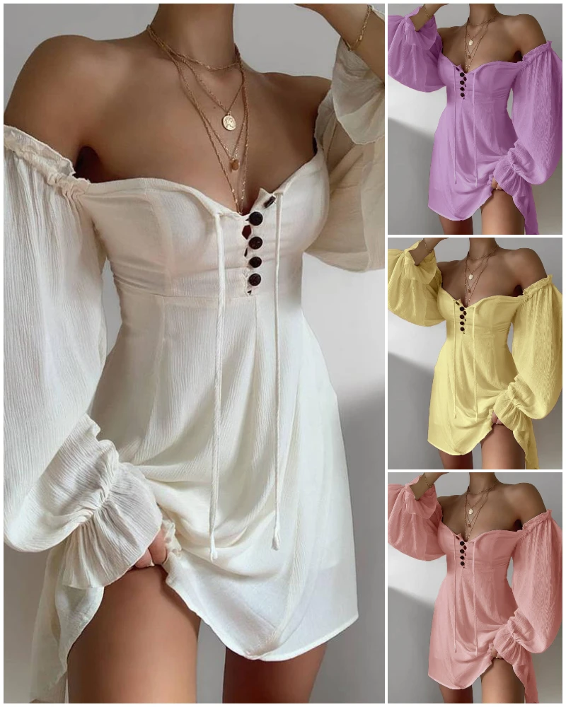 Autumn Women Plain Button Design Mini Dress 2021 Femme Casual Off Shoulder Long Sleeve Robe Office Lady Outfits traf Vestidos
Autumn Women Plain Button Design Mini Dress 2021 Femme Casual Off Shoulder Long Sleeve Robe Office Lady Outfits traf Vestidos