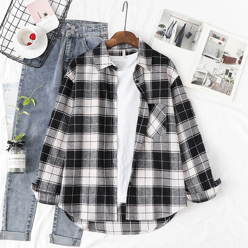 Womens Blouses Plaid Shirts Tops Long Sleeve Female Casual Print Shirts Loose Cotton Checked Outwear Lady Autumn Clothing 2021
Womens Blouses Plaid Shirts Tops Long Sleeve Female Casual Print Shirts Loose Cotton Checked Outwear Lady Autumn Clothing 2021