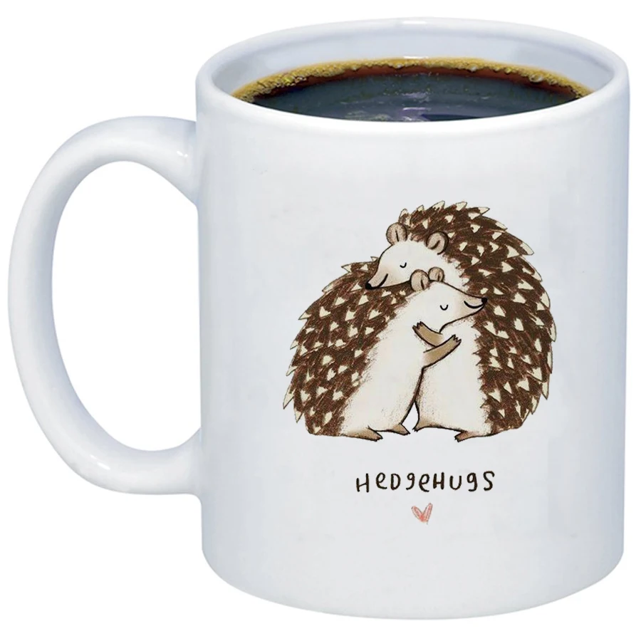 Funny Hedgehog Love Coffee Mug Cup Hug Tea Mugs Cups Lid Spoon Anniversary Valentine Wedding Wife Husband Gift | Дом и сад