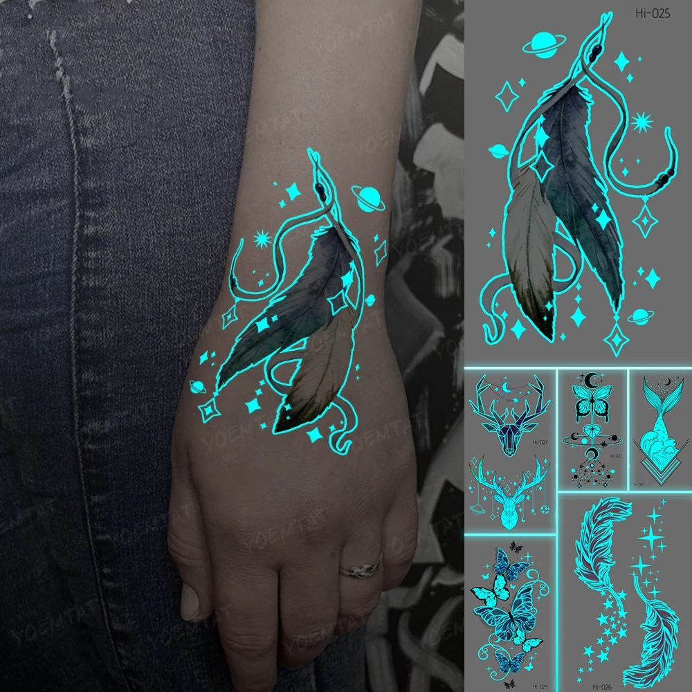 Luminous Stickers Neck Tattoo Temporary Glitter Tattoo Kids Feather Planet Outer Space Henna Hand Wrist Tato Art Green Blue Glow
Luminous Stickers Neck Tattoo Temporary Glitter Tattoo Kids Feather Planet Outer Space Henna Hand Wrist Tato Art Green Blue Glow