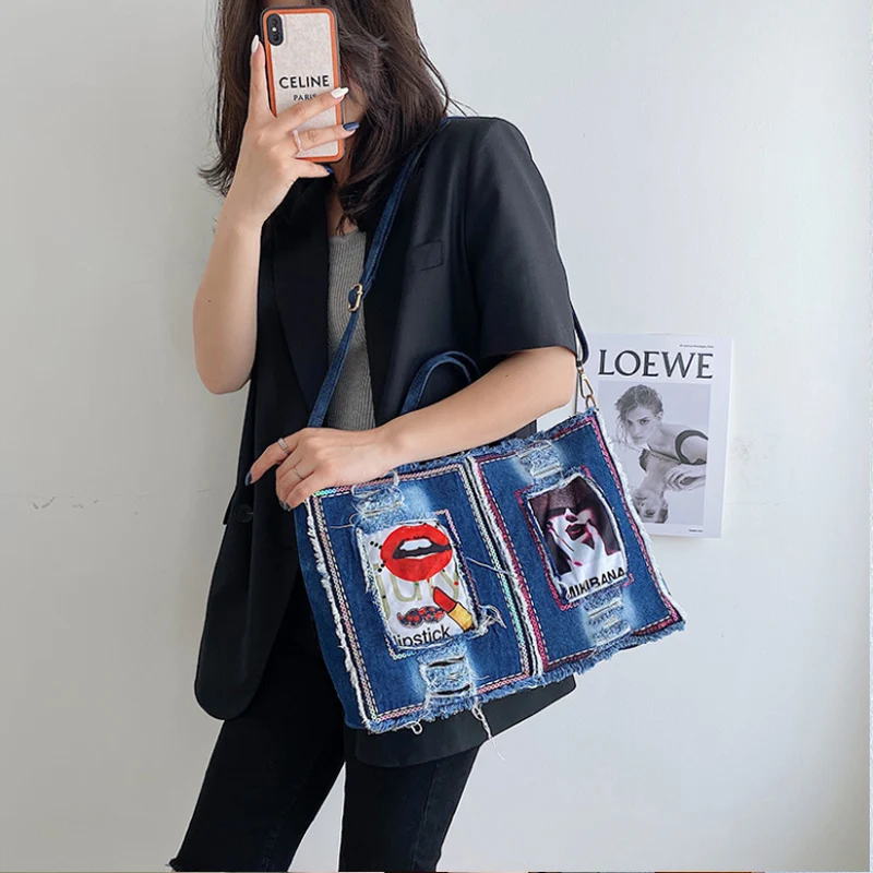 Denim Shoulder Bags for Women Fashion Print Ladies Tote Bag Large Capacity Female Big Handbag Embroidery Blue Shopper Travel
Denim Shoulder Bags for Women Fashion Print Ladies Tote Bag Large Capacity Female Big Handbag Embroidery Blue Shopper Travel