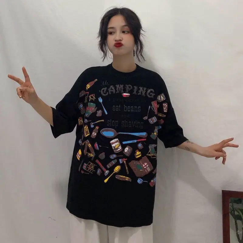 Chic Black Letters Graphic Tee Tops Oversized Hip Hop Cool Girls Woman Tshirts New Summer Casual Streewear O-Neck Loose Harajuku
Chic Black Letters Graphic Tee Tops Oversized Hip Hop Cool Girls Woman Tshirts New Summer Casual Streewear O-Neck Loose Harajuku