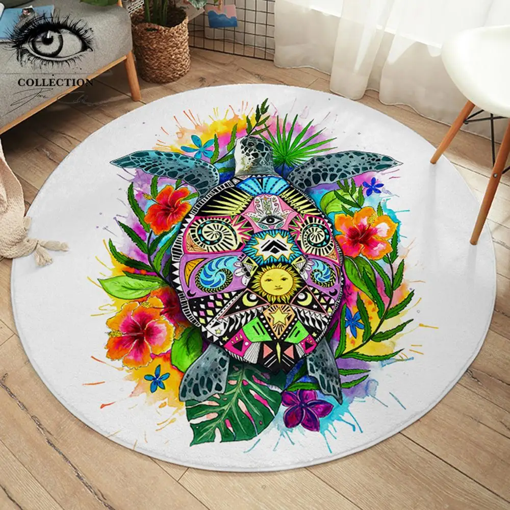 Круглый ковер Turtle Life by Pixie Cold Art коврики в богемном стиле Цветные с цветочным