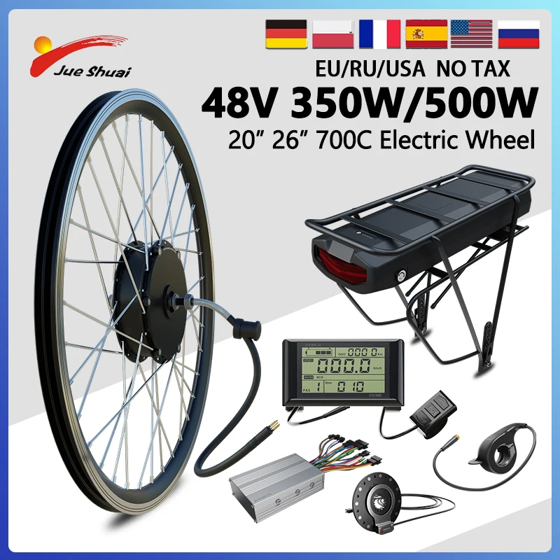 

20" 26" 700C Bicycle Electric Bike Conversion Kit with Battery Rear Rack 48v 500w 350w Wheel Hub Motor kit bicicleta electrica