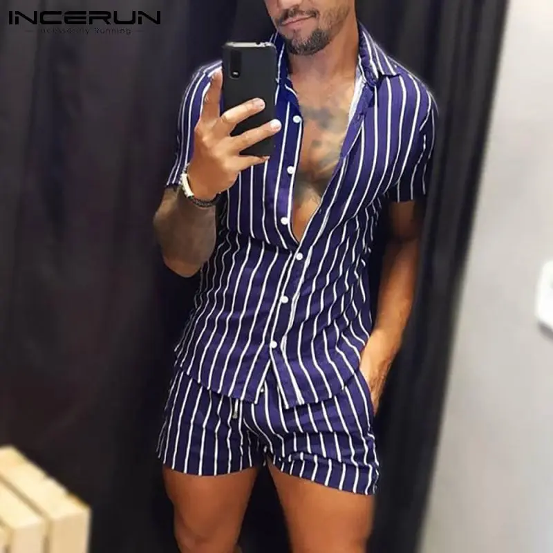 Fashion Striped Men Sets Streetwear Lapel Short Sleeve Shirt Drawstring Shorts 2021 Breathable Casual Men Suits 2 Pieces INCERUN
Fashion Striped Men Sets Streetwear Lapel Short Sleeve Shirt Drawstring Shorts 2021 Breathable Casual Men Suits 2 Pieces INCERUN