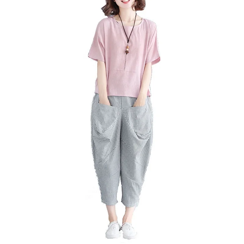 Plus Size Women Clothes 2021 Short-sleeve Tops + Harem Pants Suits Women's Oversized Loose Cotton and Linen Two-piece Sets Y903
Plus Size Women Clothes 2021 Short-sleeve Tops + Harem Pants Suits Women's Oversized Loose Cotton and Linen Two-piece Sets Y903
