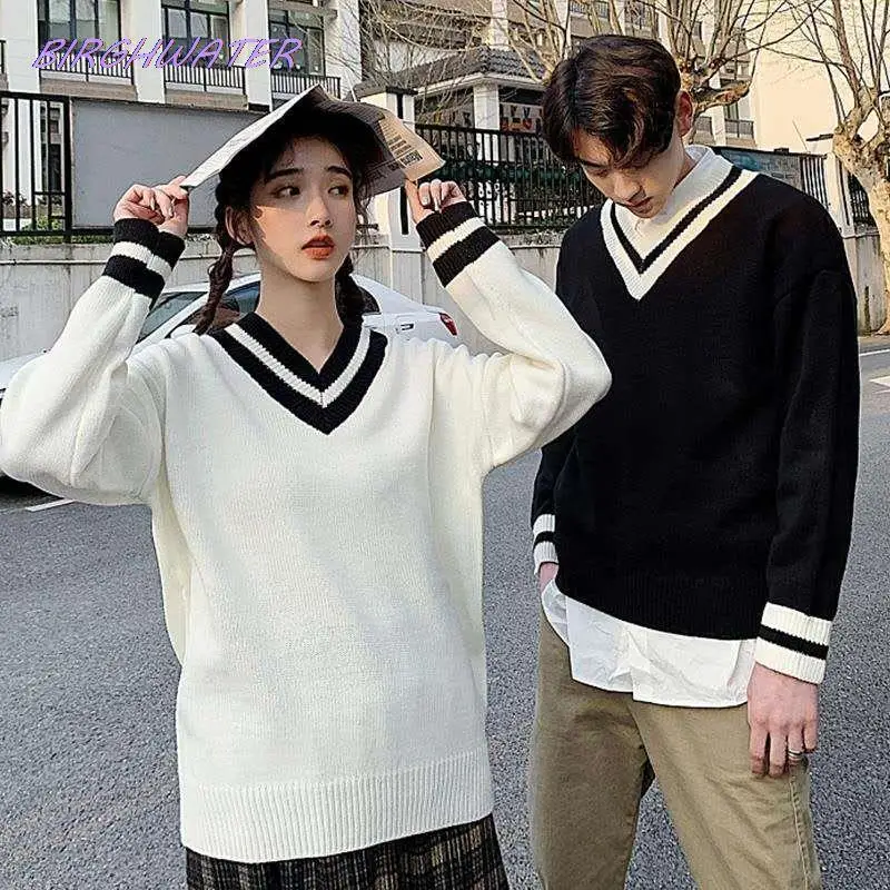 Women Autumn Sweaters Knitted Loose V-Neck Women Sweater Casual Plus Size Black White Pullover Spring Stripes Couple Sweaters
Women Autumn Sweaters Knitted Loose V-Neck Women Sweater Casual Plus Size Black White Pullover Spring Stripes Couple Sweaters