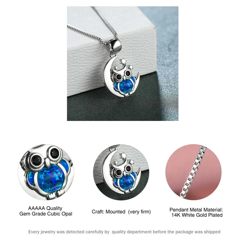 Boho Female Blue Fire Opal Pendant Necklace Silver Color Moon Chain Necklaces For Women Vintage Crystal Owl Wedding Necklace
Boho Female Blue Fire Opal Pendant Necklace Silver Color Moon Chain Necklaces For Women Vintage Crystal Owl Wedding Necklace