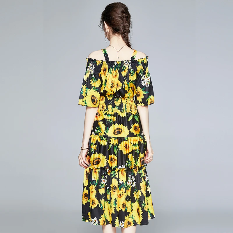 Summer Fashion Maxi Long Beach Dress Stretch Slash Neck Flare Sleeve Spaghetti Strap Ruffle Elastic Waist Sunflower Runway Dress
Summer Fashion Maxi Long Beach Dress Stretch Slash Neck Flare Sleeve Spaghetti Strap Ruffle Elastic Waist Sunflower Runway Dress