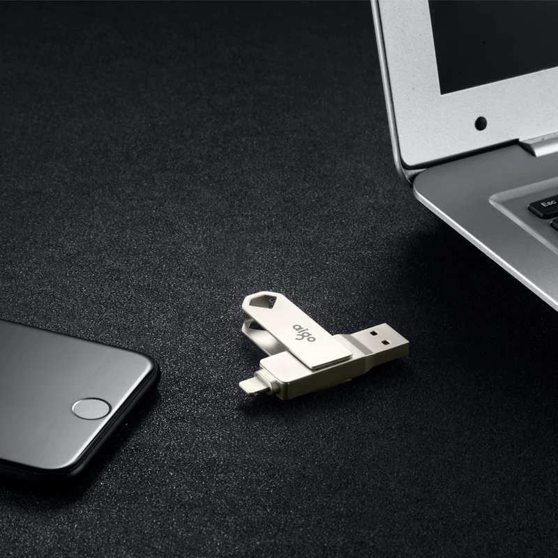 Aigo 128G поворотный на 360 ° двойной интерфейс pen drive для iphone металлический usb 3 0