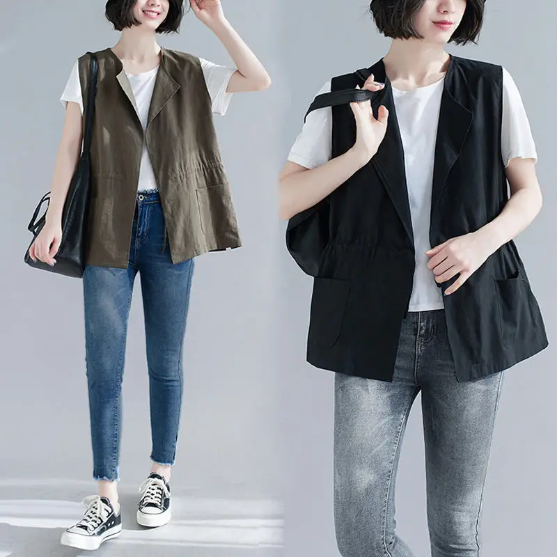 Women's Waistcoat 2021 Summer New Suit Collar Elastic Waist Vest Jacket Female Loose Large Size Simple Sleeveless Cardigan aq332
Women's Waistcoat 2021 Summer New Suit Collar Elastic Waist Vest Jacket Female Loose Large Size Simple Sleeveless Cardigan aq332